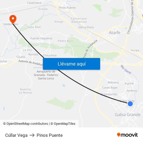 Cúllar Vega to Pinos Puente map