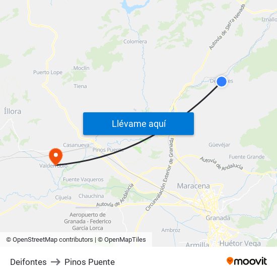 Deifontes to Pinos Puente map