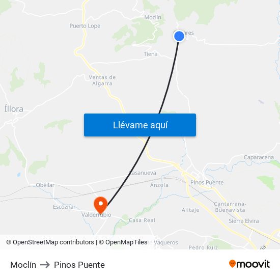 Moclín to Pinos Puente map