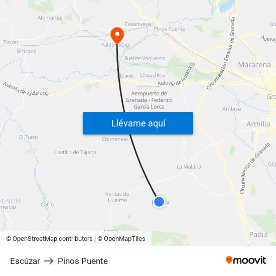 Escúzar to Pinos Puente map