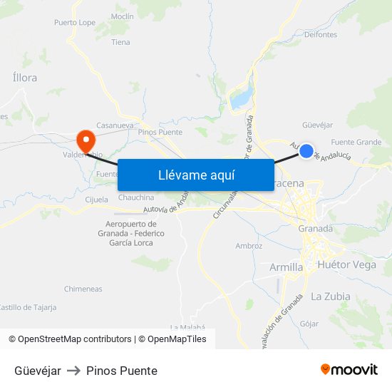 Güevéjar to Pinos Puente map