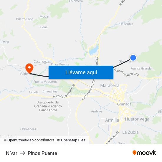 Nívar to Pinos Puente map