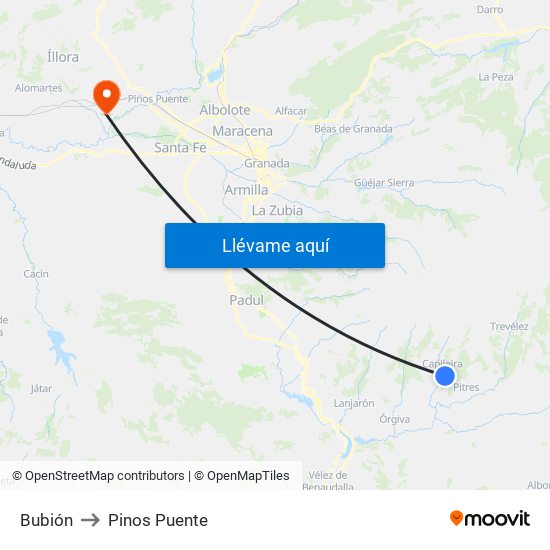 Bubión to Pinos Puente map