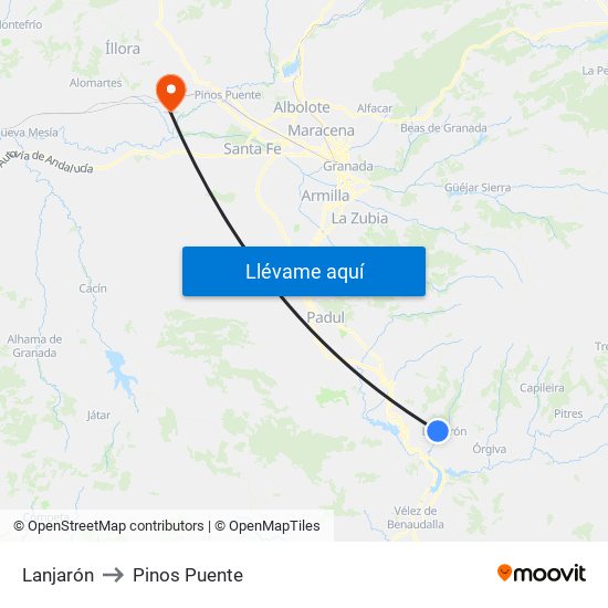 Lanjarón to Pinos Puente map