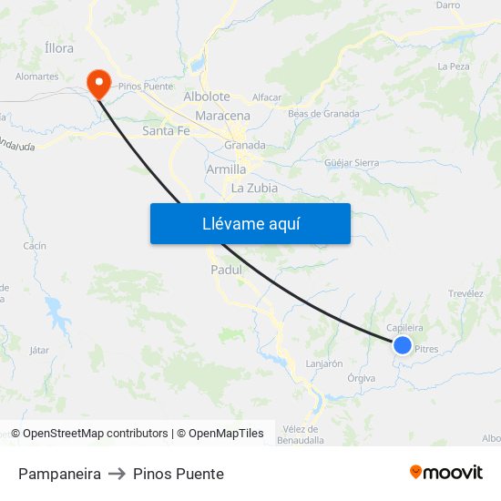 Pampaneira to Pinos Puente map