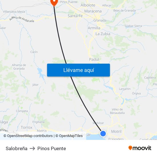 Salobreña to Pinos Puente map