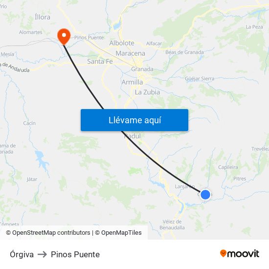 Órgiva to Pinos Puente map