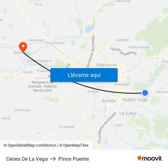 Cenes De La Vega to Pinos Puente map