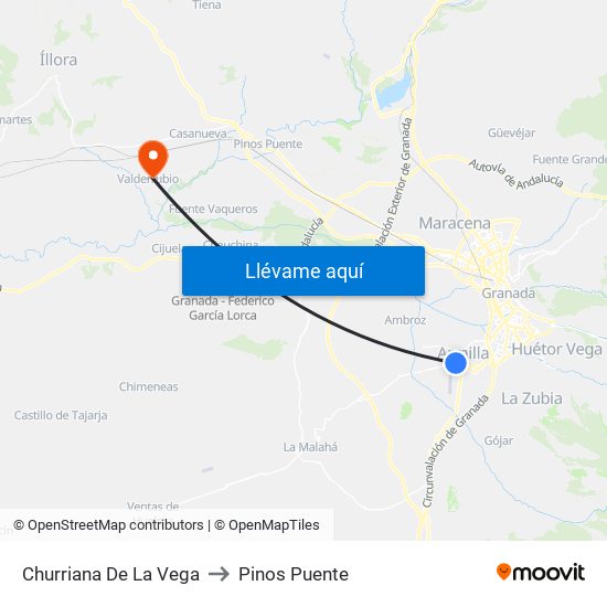 Churriana De La Vega to Pinos Puente map