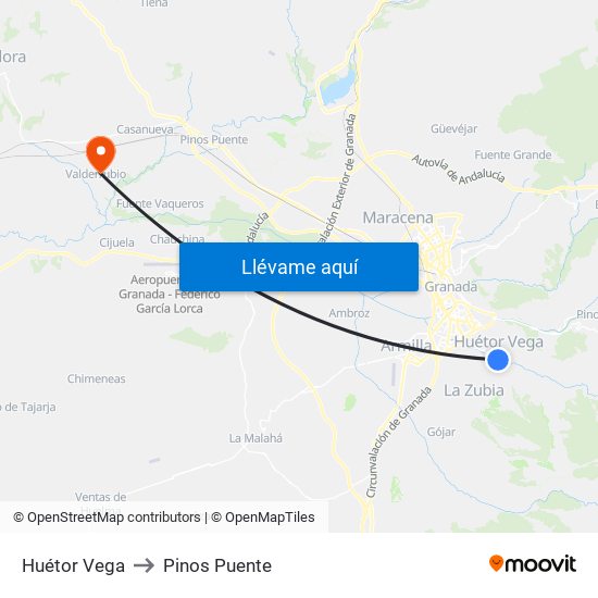 Huétor Vega to Pinos Puente map
