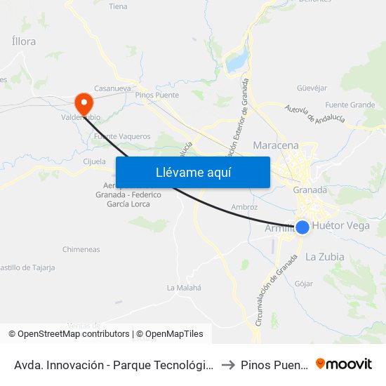 Avda. Innovación - Parque Tecnológico to Pinos Puente map