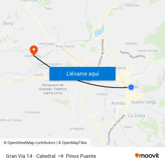 Gran Vía 14 - Catedral to Pinos Puente map