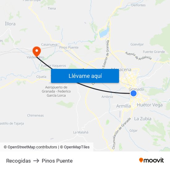 Recogidas to Pinos Puente map