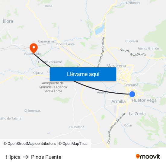 Hípica to Pinos Puente map
