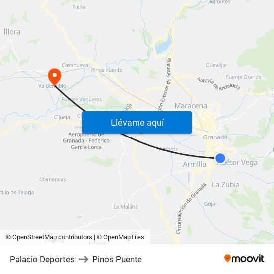 Palacio Deportes to Pinos Puente map