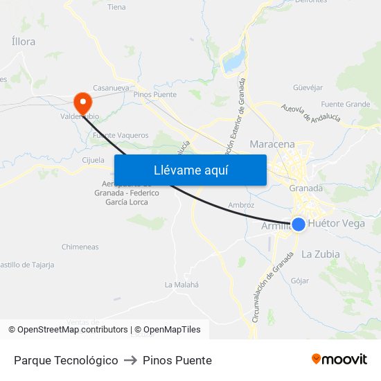 Parque Tecnológico to Pinos Puente map