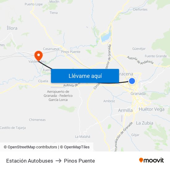 Estación Autobuses to Pinos Puente map