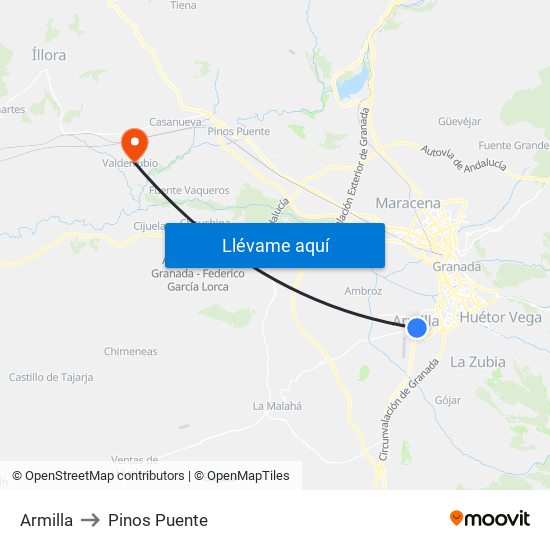 Armilla to Pinos Puente map