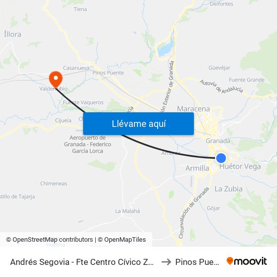 Andrés Segovia - Fte Centro Cívico Zaidín to Pinos Puente map