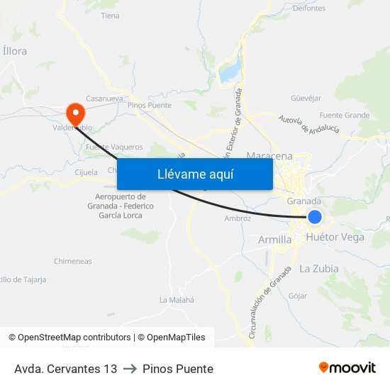 Avda. Cervantes 13 to Pinos Puente map