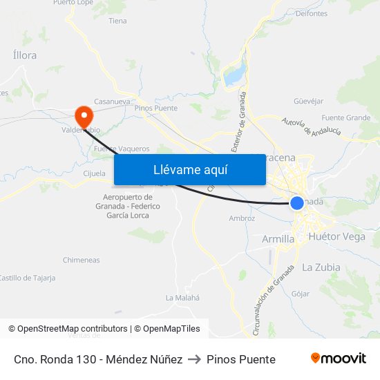 Cno. Ronda 130 - Méndez Núñez to Pinos Puente map