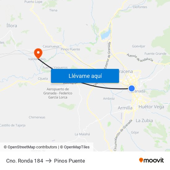 Cno. Ronda 184 to Pinos Puente map