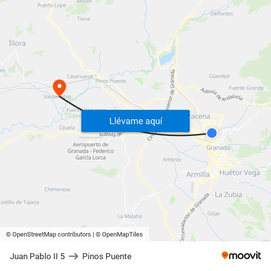 Juan Pablo II 5 to Pinos Puente map