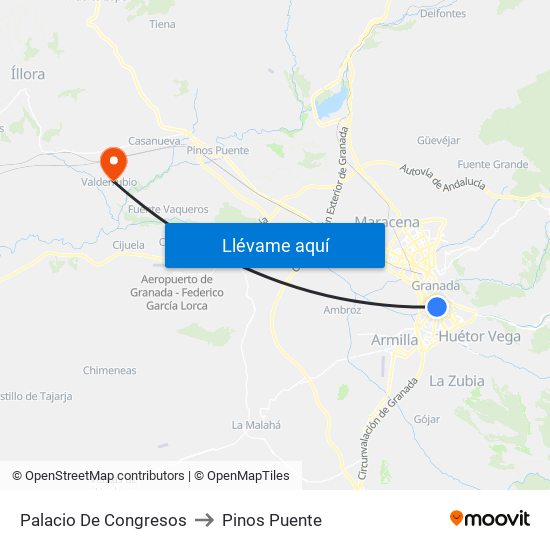 Palacio De Congresos to Pinos Puente map