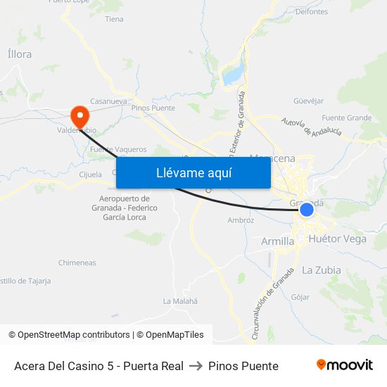 Acera Del Casino 5 - Puerta Real to Pinos Puente map