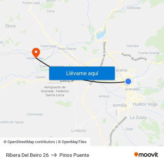 Ribera Del Beiro 26 to Pinos Puente map