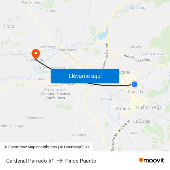 Cardenal Parrado 51 to Pinos Puente map