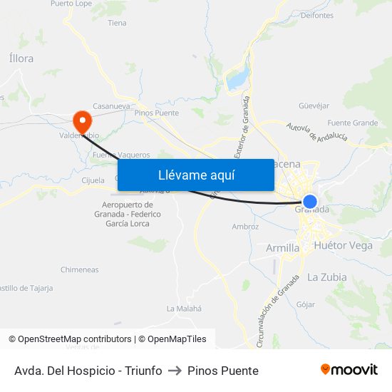 Avda. Del Hospicio - Triunfo to Pinos Puente map