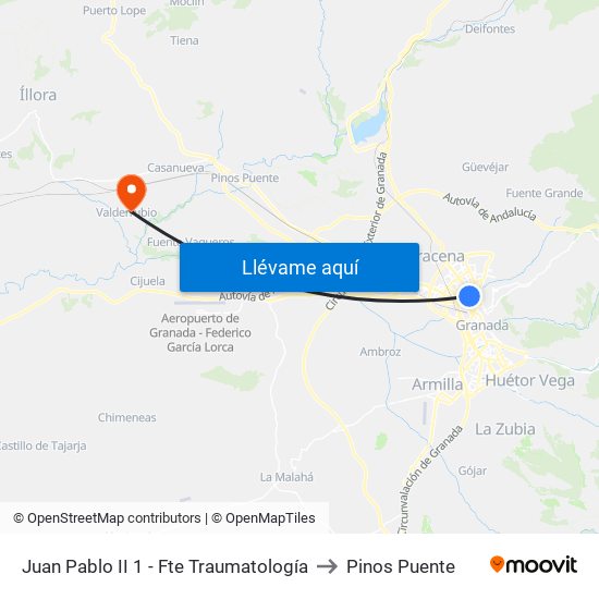 Juan Pablo II 1 - Fte Traumatología to Pinos Puente map