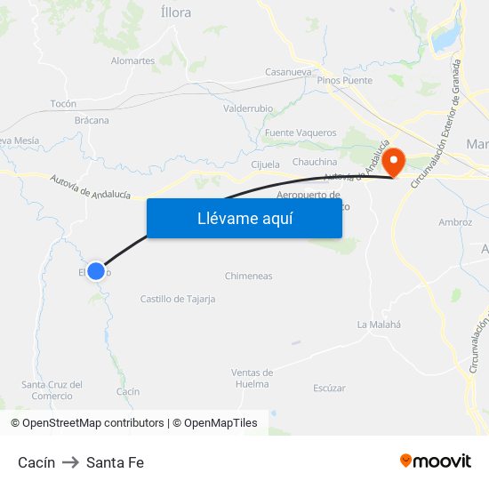 Cacín to Santa Fe map