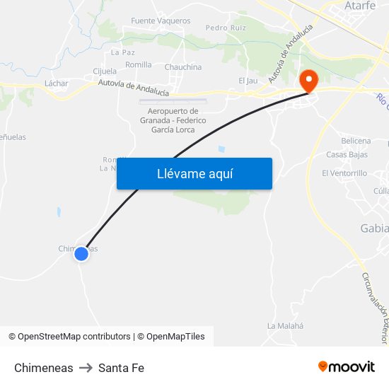 Chimeneas to Santa Fe map