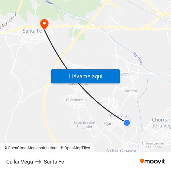 Cúllar Vega to Santa Fe map
