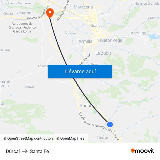 Dúrcal to Santa Fe map
