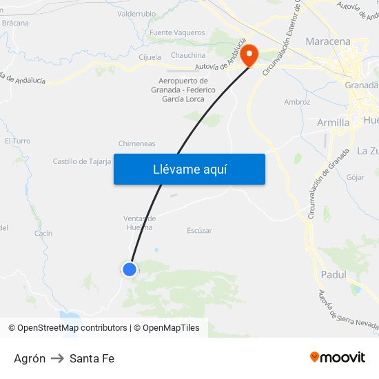Agrón to Santa Fe map