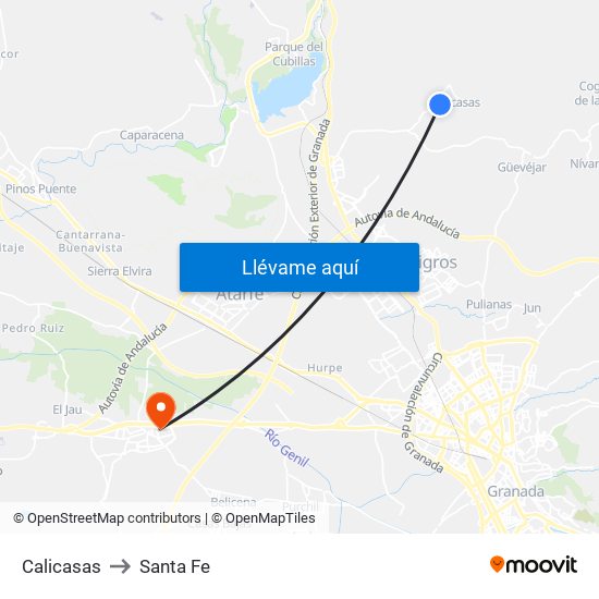 Calicasas to Santa Fe map