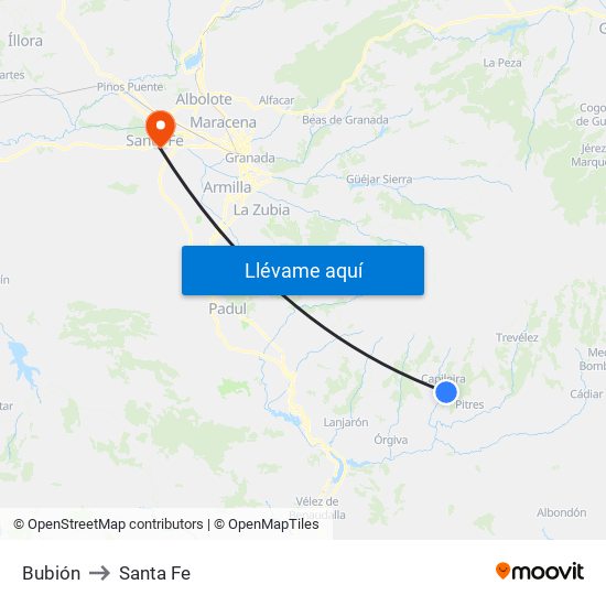 Bubión to Santa Fe map
