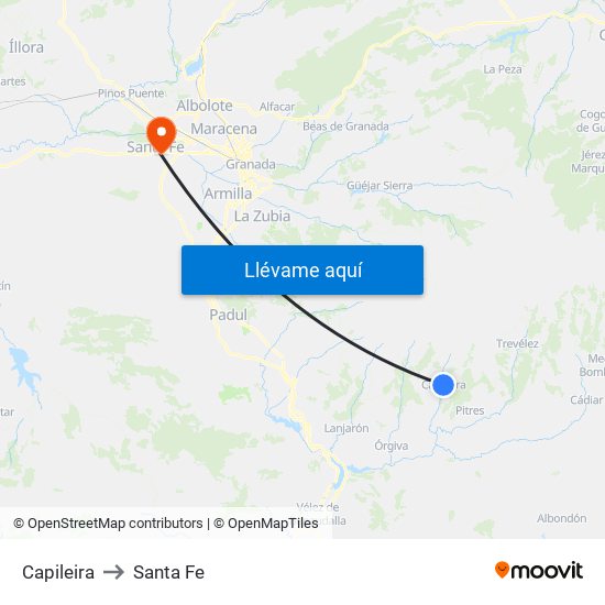 Capileira to Santa Fe map