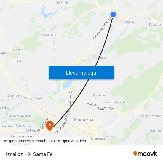 Iznalloz to Santa Fe map