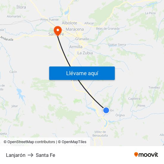 Lanjarón to Santa Fe map