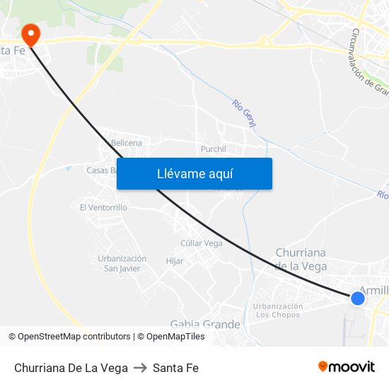 Churriana De La Vega to Santa Fe map
