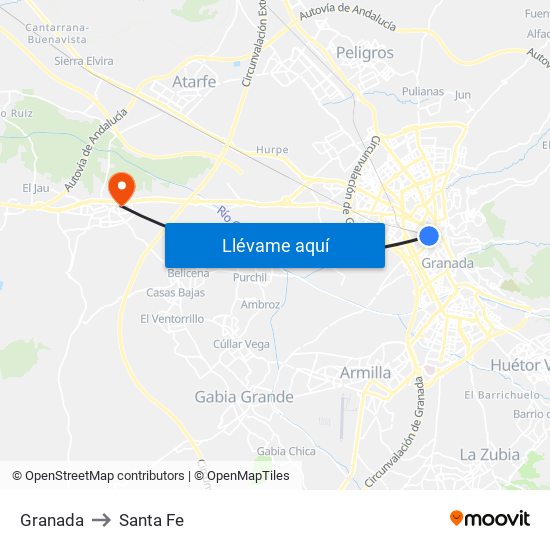 Granada to Santa Fe map