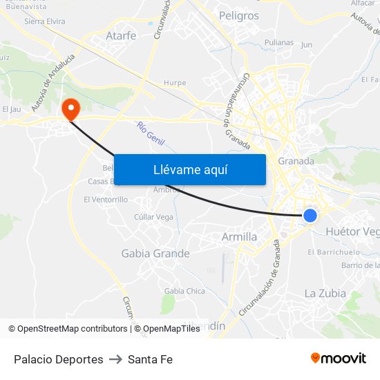 Palacio Deportes to Santa Fe map