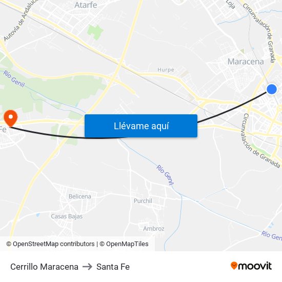 Cerrillo Maracena to Santa Fe map