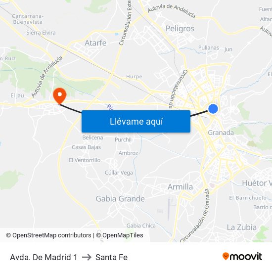 Avda. De Madrid 1 to Santa Fe map