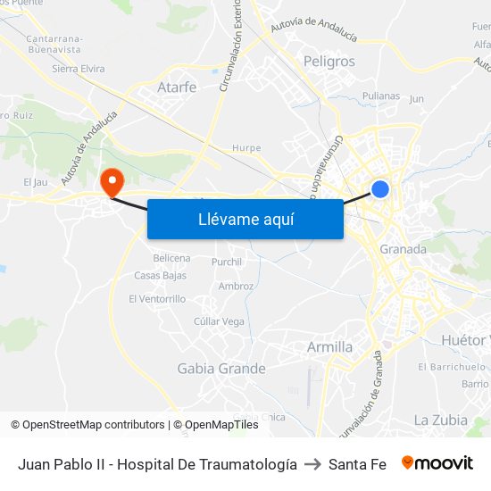 Juan Pablo II - Hospital De Traumatología to Santa Fe map