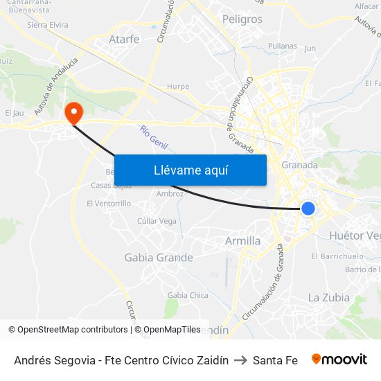 Andrés Segovia - Fte Centro Cívico Zaidín to Santa Fe map